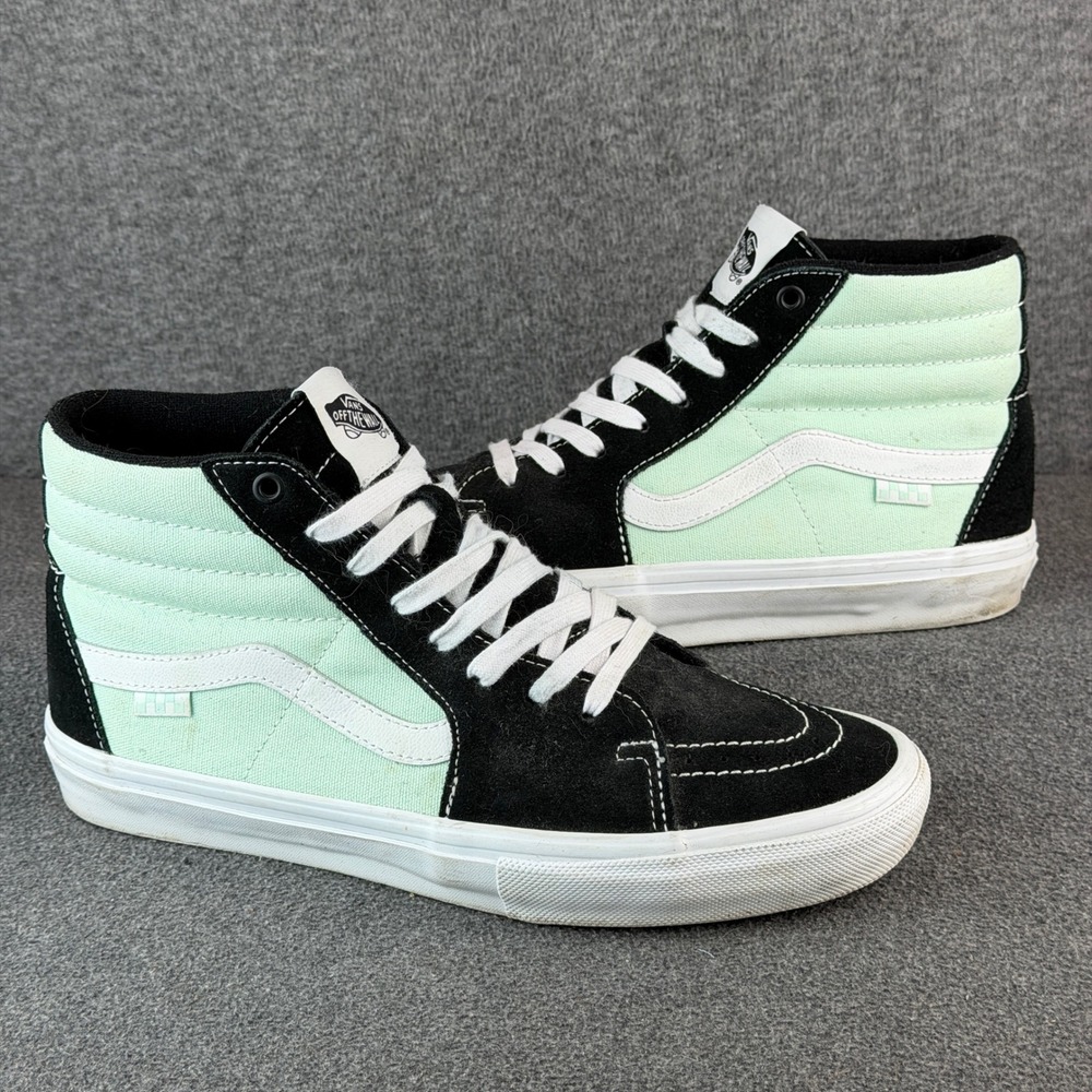 Vans Sk8-Hi Skate Shoes Mens 10.5 Mint Green Black Suede Canvas High Top Sneaker